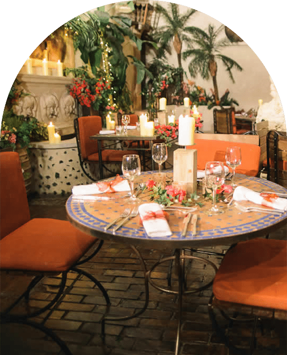 Close-up shot of dining table within the Courtyard